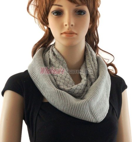 (image for) Knitted Pattern Infinity Scarf Grey