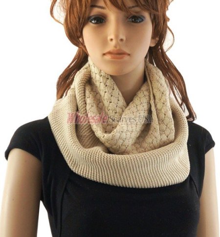 (image for) Knitted Pattern Infinity Scarf Beige