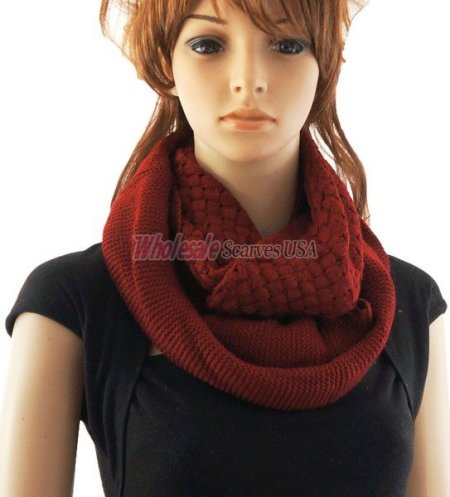(image for) Knitted Pattern Infinity Scarf Burgundy