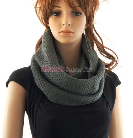 (image for) Fine Knit Infinity Scarf Dark Grey