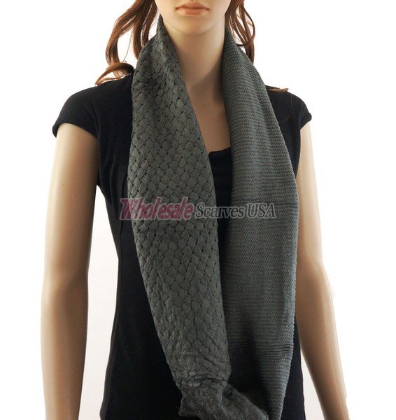 (image for) Knitted Pattern Infinity Scarf Dark Grey