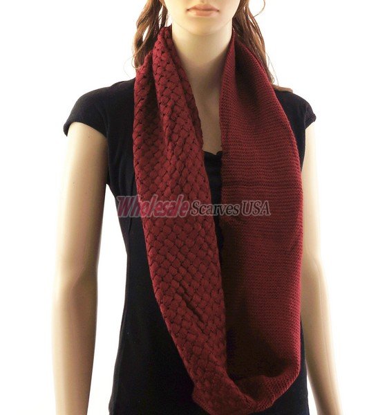 (image for) Knitted Pattern Infinity Scarf Burgundy