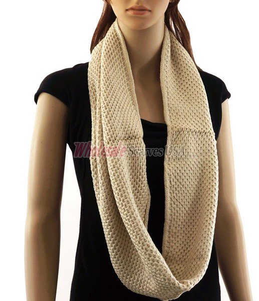 (image for) Fine Knit Infinity Scarf Beige